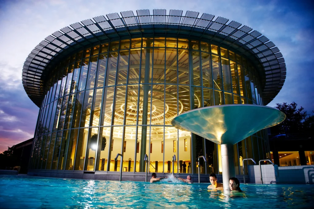 Thermal pool at a Belgian spa resort with calm water